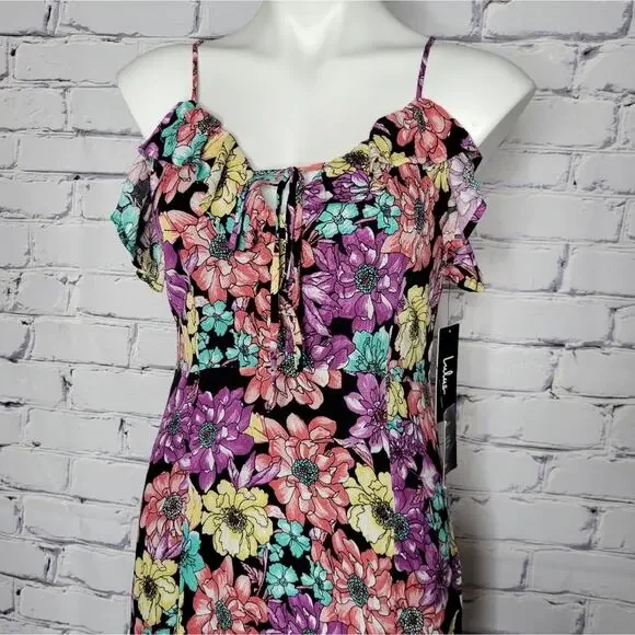 Lulus Black Multi Color Floral Print Maxi Dress, size Small - Picture 2 of 11
